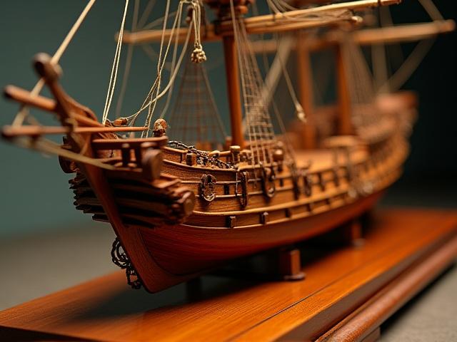 精巧に作られた木製帆船模型