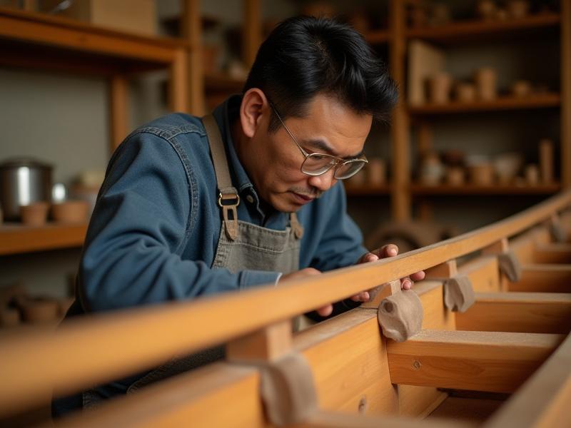 伝統的な木製ボートの建造風景